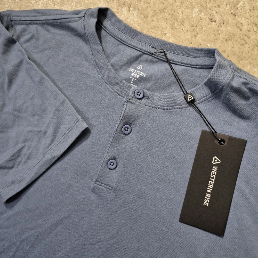 Western Rise X Cotton Henley Mens Large Blue Stretch Minimalist City Modern New